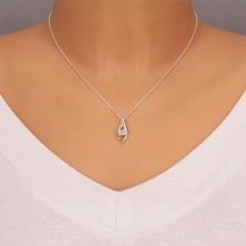 Necklace made of 925 silver - folded shiny wavy line with zircon