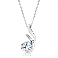 Silver necklace - zircon in opened frame with protrusion