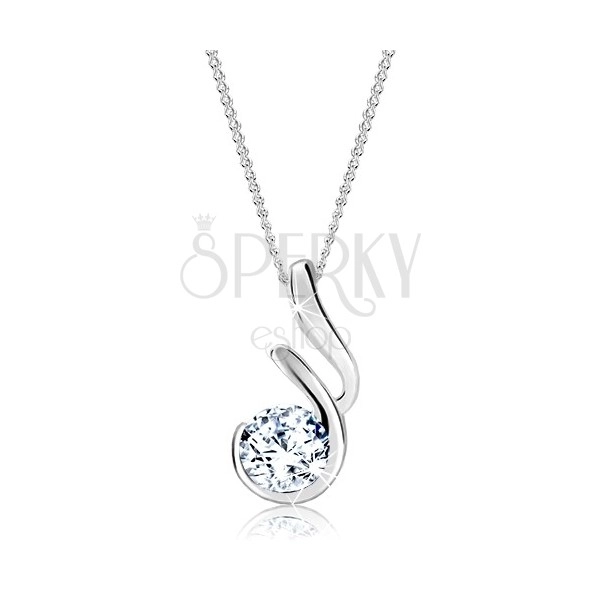 Silver necklace - zircon in opened frame with protrusion