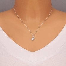 Silver necklace - zircon in opened frame with protrusion