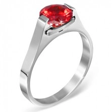 Ring made of steel - red moon stone "January", side prongs