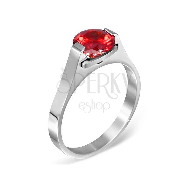 Ring made of steel - red moon stone "January", side prongs