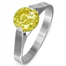 Ring made of steel - stone in yellow color "November", side prongs