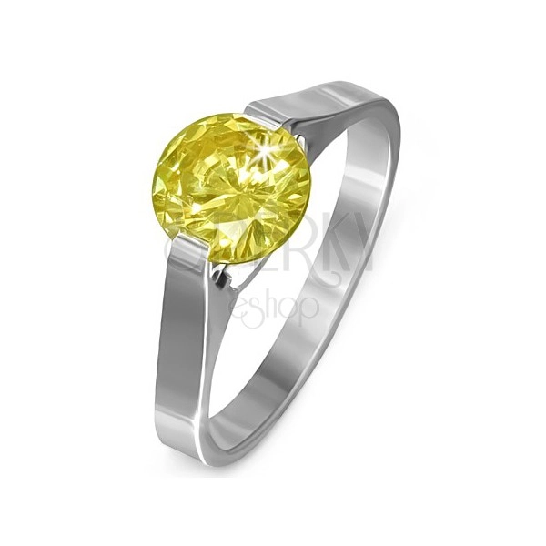 Ring made of steel - stone in yellow color "November", side prongs