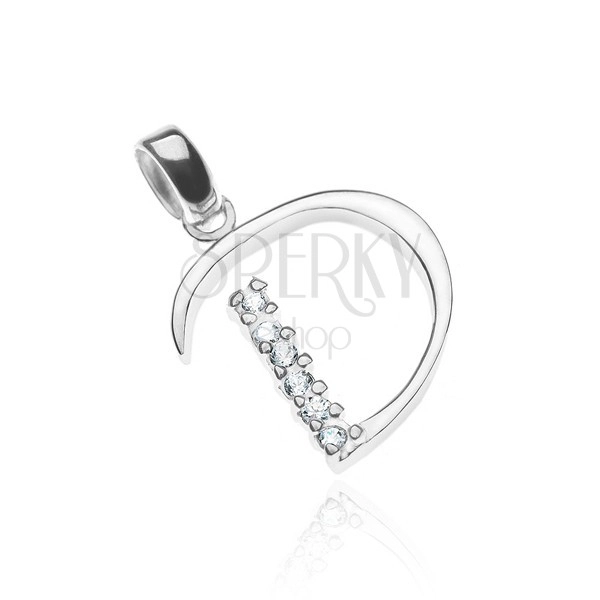 Silver pendant - letter D, zircon shank