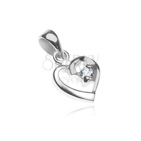 Pendant made of 925 silver - outline of heart with zircons in arc