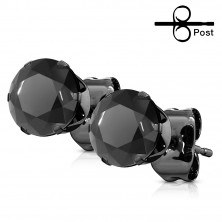 Black stud earrings made of steel - black zircon in mount