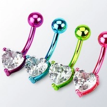 Steel navel piercing - colorful banana with a zircon heart