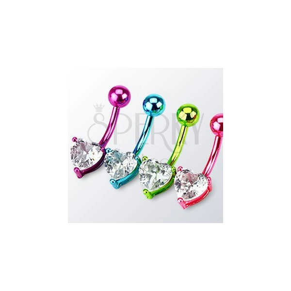 Steel navel piercing - colorful banana with a zircon heart