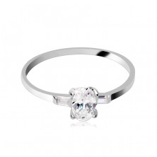 Silver engagement ring - oval zircon and two smaller zircons on sides