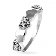 Silver ring - shimmering and smooth hearts