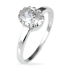 Engagement ring made of 925 silver - oval zircon in coronet