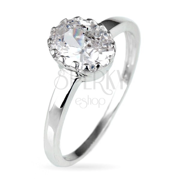 Engagement ring made of 925 silver - oval zircon in coronet