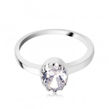 Engagement ring made of 925 silver - oval zircon in coronet