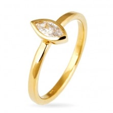 Ring made of 925 silver – protruded zircon in grain-shaped hoop, gold tone