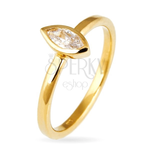 Ring made of 925 silver – protruded zircon in grain-shaped hoop, gold tone