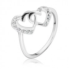 Silver ring - intertwined hearts inlaid with zircons
