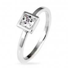 Silver ring - protruded square zircon in bezel