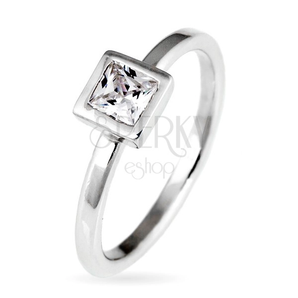 Silver ring - protruded square zircon in bezel