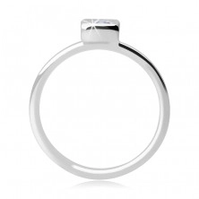 Silver ring - protruded square zircon in bezel