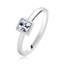 Silver ring - protruded square zircon in bezel