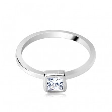 Silver ring - protruded square zircon in bezel