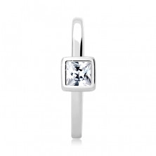 Silver ring - protruded square zircon in bezel