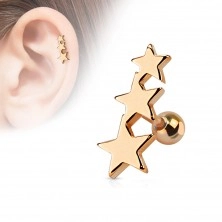 Stainless steel ear piercing - three stars joined together, a ball, various colours