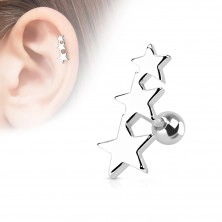 Stainless steel ear piercing - three stars joined together, a ball, various colours