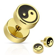 Fake steel plug - Jing Jang of gold-black colour