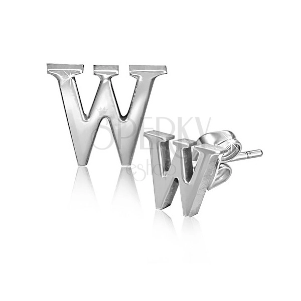 Stud steel earrings - block capital W