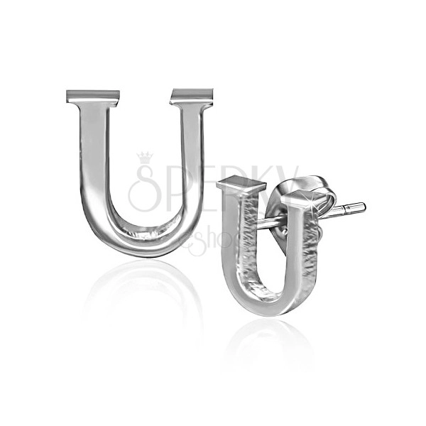 Steel earrings - stud closure and letter U