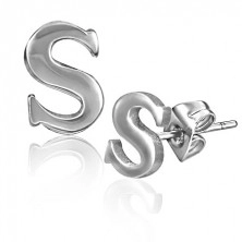 Steel earrings - letter S, smooth and shiny surface