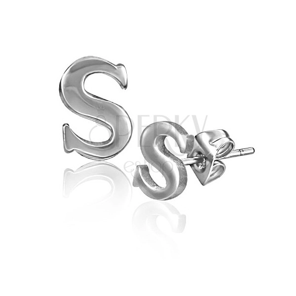 Steel earrings - letter S, smooth and shiny surface