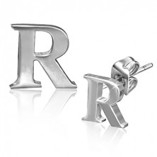 Earrings made of steel - block shiny letter R