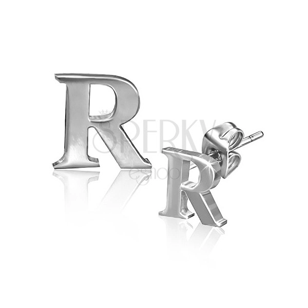 Earrings made of steel - block shiny letter R