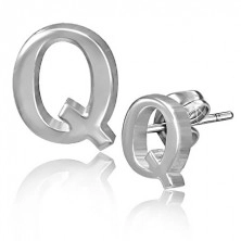 Steel stud earrings - smooth letter Q