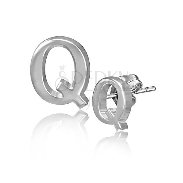 Steel stud earrings - smooth letter Q