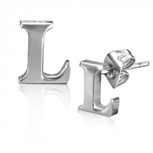 Steel earrings - smooth letter L, studs