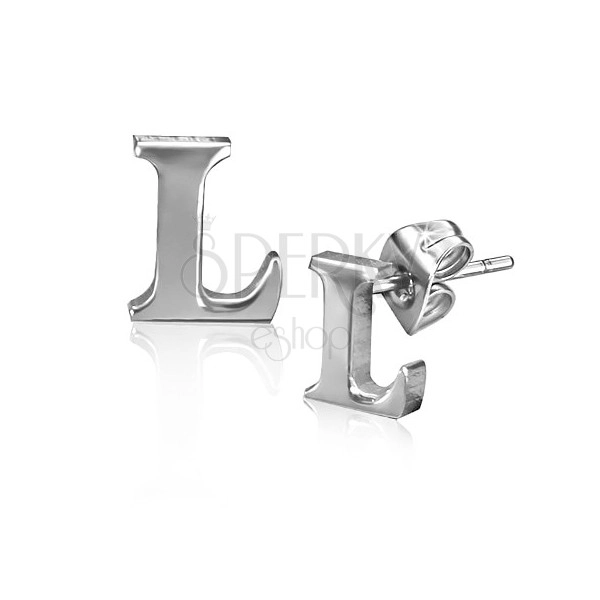 Steel earrings - smooth letter L, studs