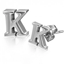 Earrings made of steel - shape of letter K, stud fastening