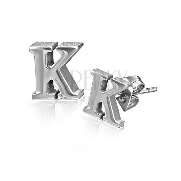 Earrings made of steel - shape of letter K, stud fastening