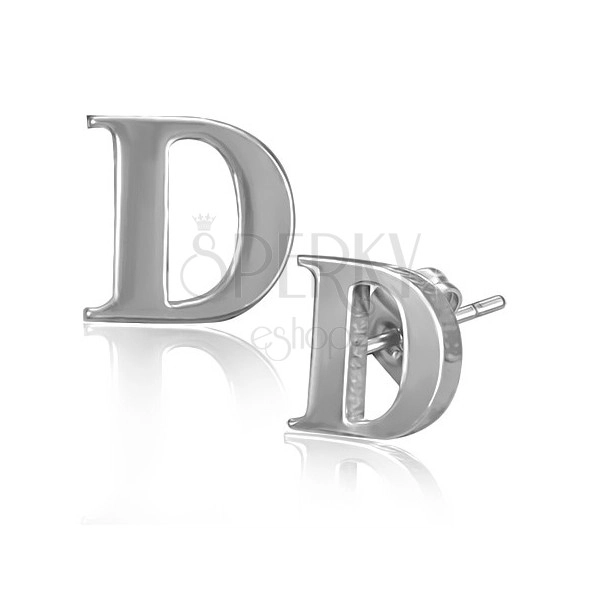 Steel earrings - letter D, studs