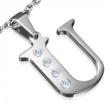 Pendant made of steel - shape of letter U, zircons in arm