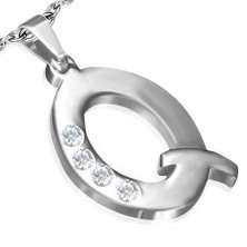 Pendant made of steel - silver letter Q with zircons