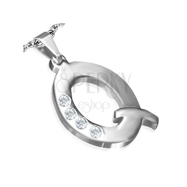 Pendant made of steel - silver letter Q with zircons